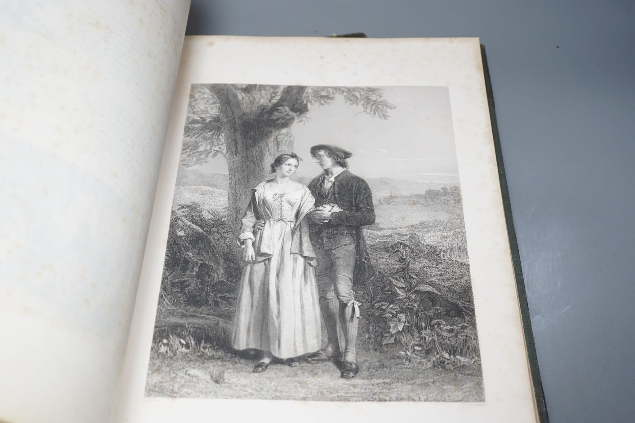 Watts, Mrs Alaric (editor) - Hogarth's Tableaux. A Series of original graphic scenes, illustrate of national character, beauty and costume. 2 vols. num. steel-engraved plates and other illus.; publisher's green half moro
